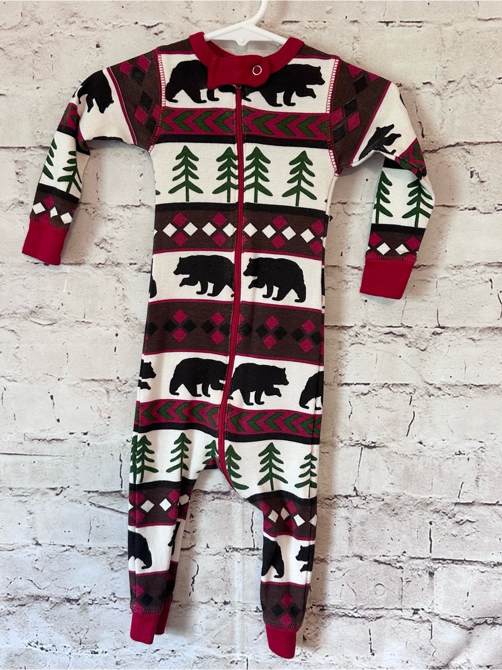 Lazy One Bear & Tree One-Piece Pajama in Red, Green, Black